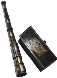 Antique Brass Telescope in Black Wooden Box