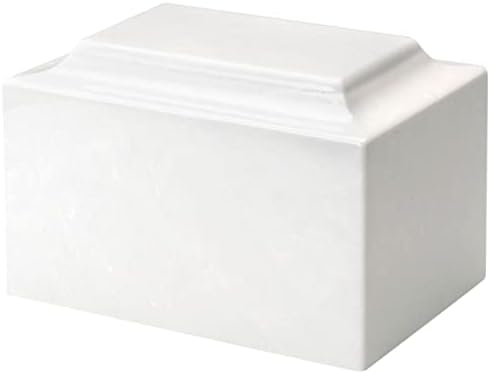 White Cremation Urn for Ashes - Cultured Marble Urn Vault Combo