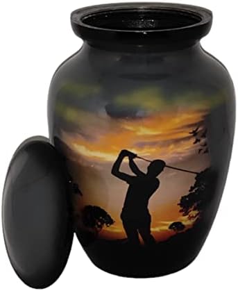 Small 6x4 Inch Cremation Urn with Golfer Design