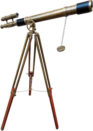 Vintage Ship Marine Telescope with Brown Wooden Tripod Stand