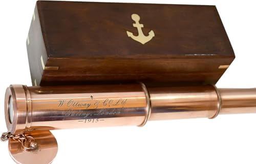 Vintage Copper Finish Telescope with Wooden Box