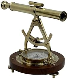 Vintage Brass Telescope with Compass and Wooden Base