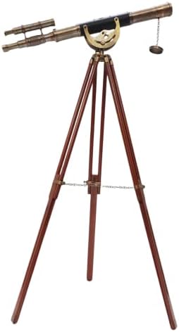 Marine Antique Brass Telescope with Wooden Tripod Stand