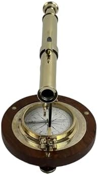 Vintage Brass Telescope with Compass and Wooden Base