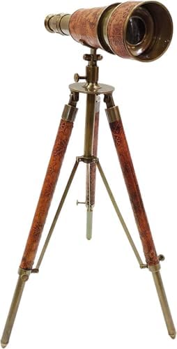 Brass Telescope Single Barrel Adjustable Wooden Tripod Vintage Nautical Spyglass