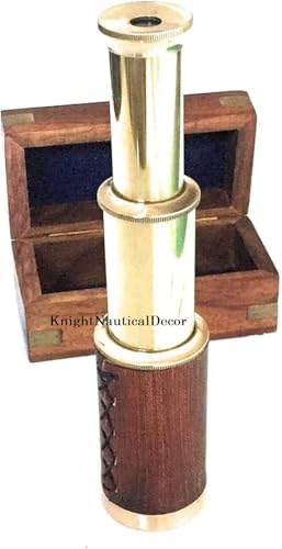 Brass Handheld Telescope with Wooden Box Brown Pirate Style