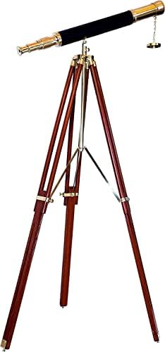 Vintage Antique Brass Finish Spyglass Telescope with Wood Tripod