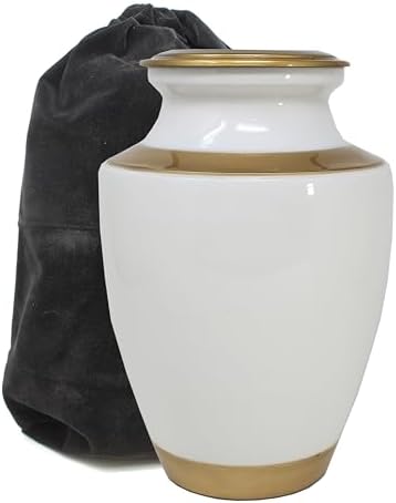 White Cremation Urn with Gold Metal Accent - Large Adult Urn