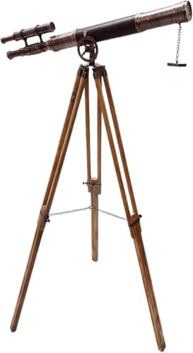 Antique Double Barrel Telescope with Dark Brown Leather Cover
