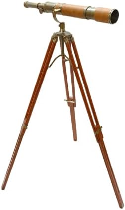 Royal Vintage Antique Brass Telescope with Brown Leather Nautical Decor