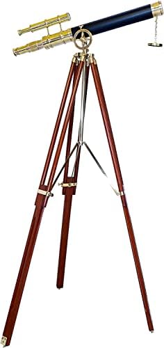 Maritime Brass Double Barrel Telescope with Wooden Tripod