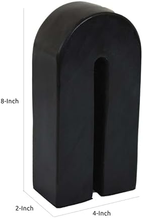 Benzara Modern Decorative Arch Sculpture in Matte Black Solid Marble 8 Inch