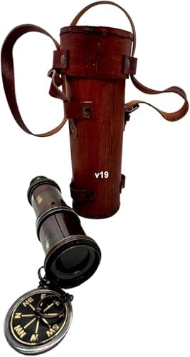 V19 Antique Brass Telescope with Leather Cover