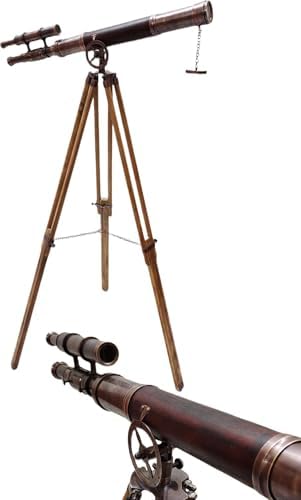 Antique Double Barrel Telescope with Dark Brown Leather Cover