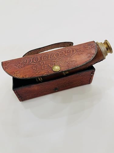 Antique Brass Telescope with Leather Case Handheld Nautical Decor