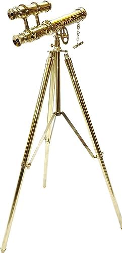 Vintage Shiny Brass Double Barrel Telescope Stand