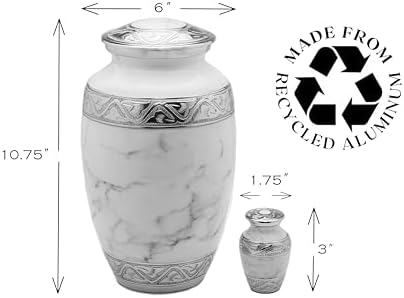 Classic White Marble Cremation Urn Set with 4 Keepsake Urns and Velvet Case