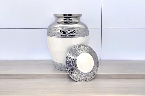 Small 6x4 Inch Brass Cremation Urn - 650ml White with Bag