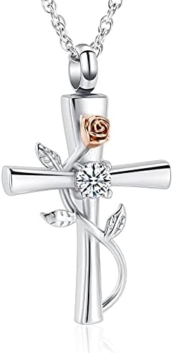 Cross Urn Necklace for Ashes Birthstone Rose Cremation Jewelry