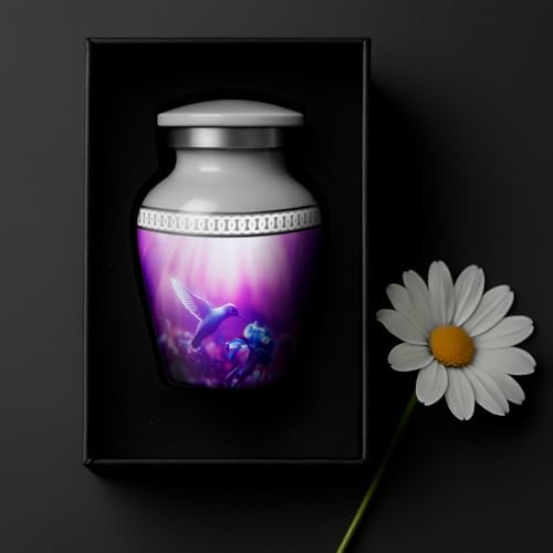 Personalized Hummingbird Mini Urn - Grey Enamel Design