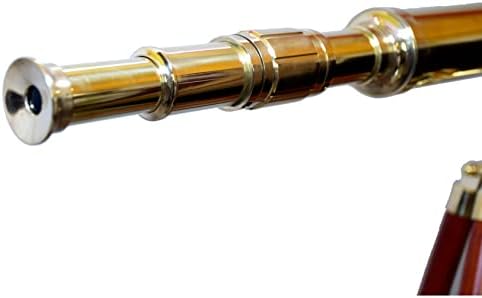 Vintage Floor Standing Brass Telescope with Brown Wooden Tripod