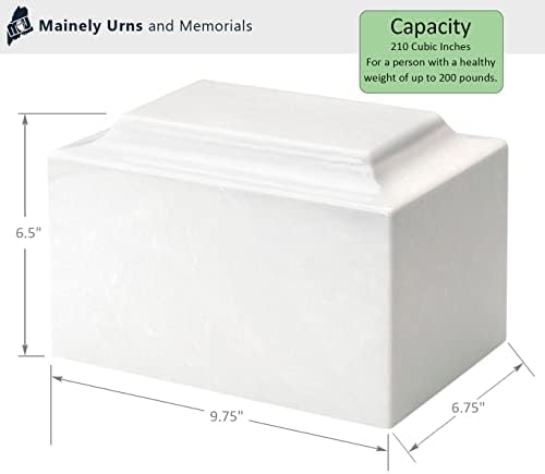 White Cremation Urn for Ashes - Cultured Marble Urn Vault Combo