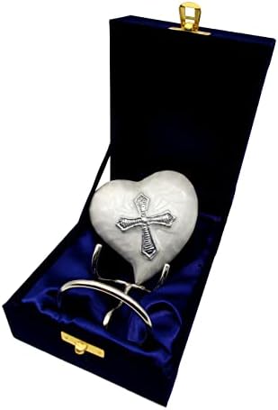 Handcrafted White Heart Shaped Cremation Urn with Stand and Gift Box