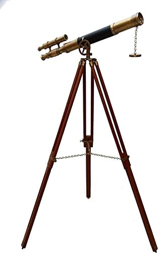 Maritime Antique Double Barrel Telescope with Brass Tripod