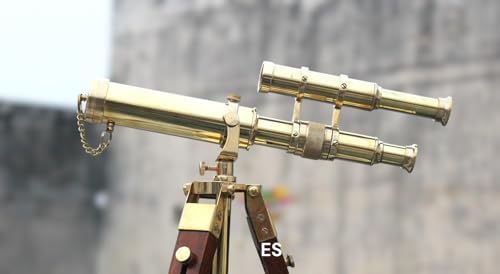 15 Inch Brass Telescope with Wooden Tripod Vintage Nautical Decor for Home Office and Study