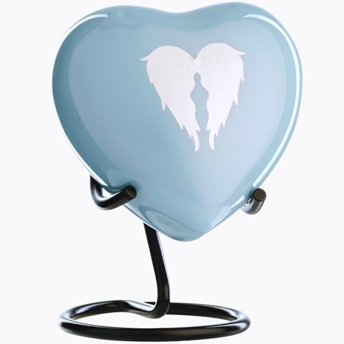 Mini Blue Heart Urn for Ashes - Wing Shaped Keepsake