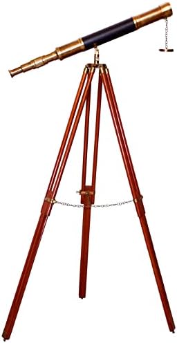 Antique Brass Telescope with Wooden Tripod Stand