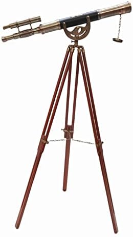 Marine Antique Brass Telescope with Wooden Tripod Stand