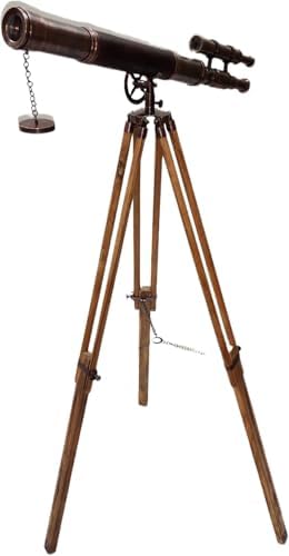 Antique Double Barrel Telescope with Dark Brown Leather Cover