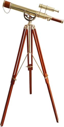 Vintage Brass Telescope with Wooden Tripod