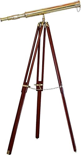 Nautical Single Barrel Telescope with Wooden Brown Tripod