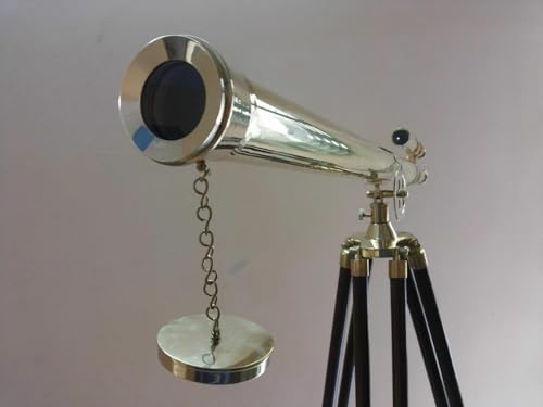 Antique Nautical Brass Telescope with Wooden Tripod Stand