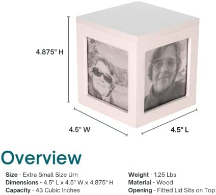 White Photo Cube Cremation Urn - Extra Small Wood Urn for Ashes