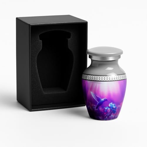 Personalized Hummingbird Mini Urn - Grey Enamel Design