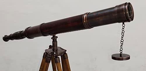 Vintage Double Barrel Telescope with Teak Tripod Stand