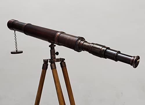 Vintage Double Barrel Telescope with Teak Tripod Stand