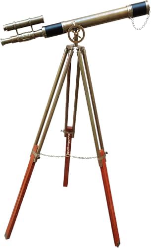 Vintage Ship Marine Telescope with Brown Wooden Tripod Stand