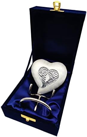 Handcrafted White Heart Urn with Angel Wings