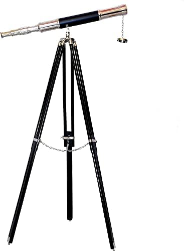 Vintage Nickel Chrome Telescope with Wooden Tripod