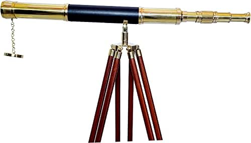 Nautical Vintage Shiny Brass Telescope Floor Stand