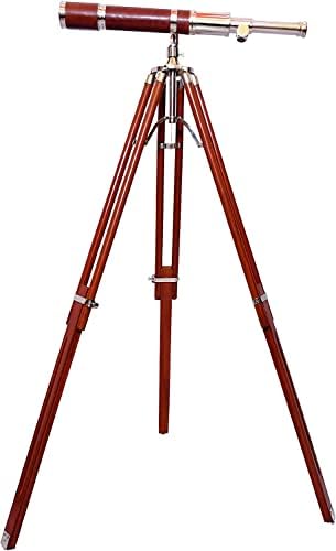Marine Standard High Magnification Tube Telescope with Chrome Nickel and Brown Finish
