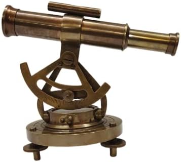 Antique Brass Alidade Telescope with Compass Table Decor
