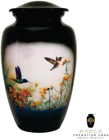 Handcrafted Memorial Urn with Secure Lid Black Hummingbird Design