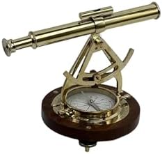 Vintage Brass Telescope with Compass and Wooden Base