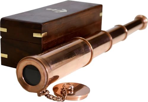 Vintage Copper Finish Telescope with Wooden Box