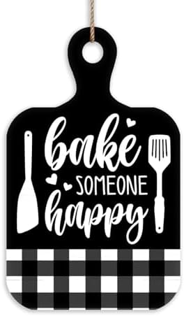 Bake Someone Happy Front Door Sign Black Wooden Wreath